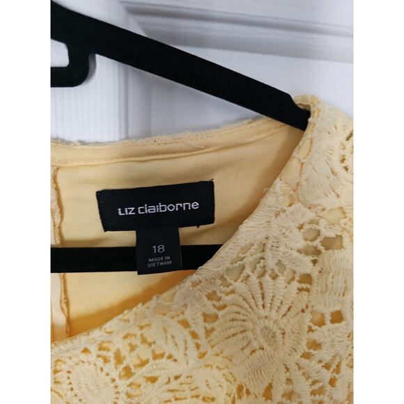 Liz Claiborne Yellow Eyelet Sheath Dress Size 18 Sleeveless Wedding Guest - Picture 3 of 10